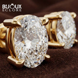 Luxury Oval Solitaire Earrings with Refined Gold Mounting - Bijoux Eclore