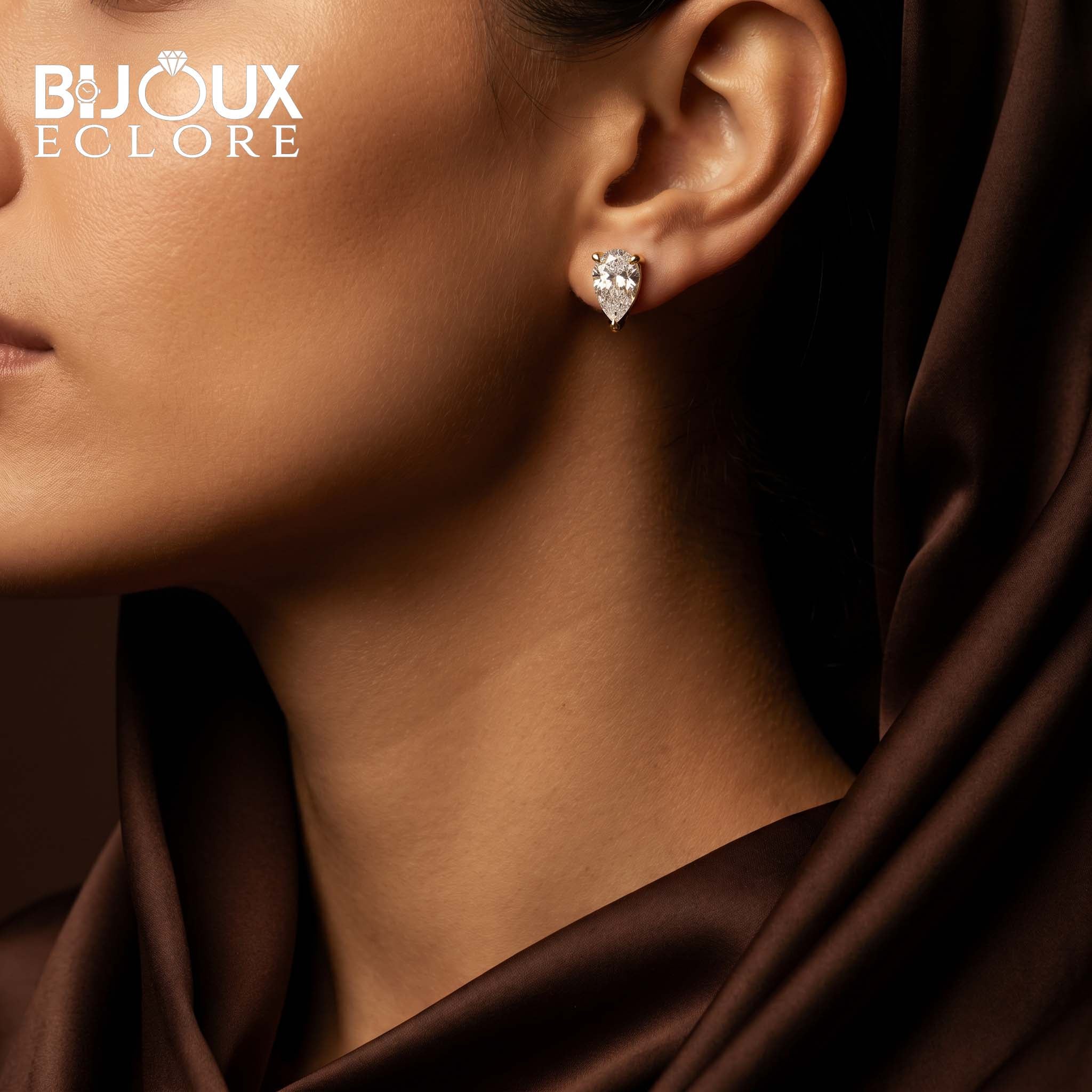 Brilliant Pear Cut Diamond Studs with Push Back Closure - Bijoux Eclore