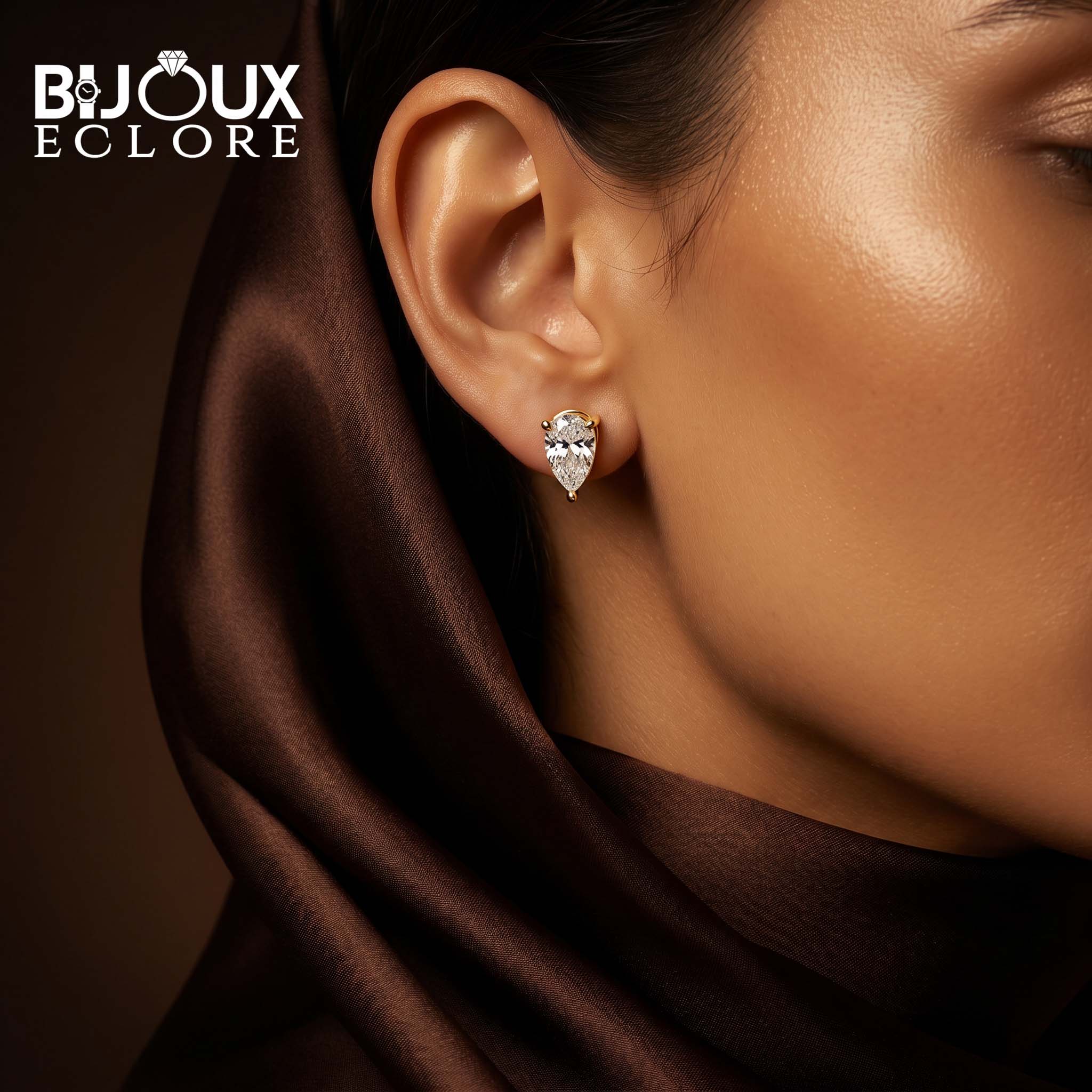 Brilliant Pear Cut Diamond Studs with Push Back Closure - Bijoux Eclore