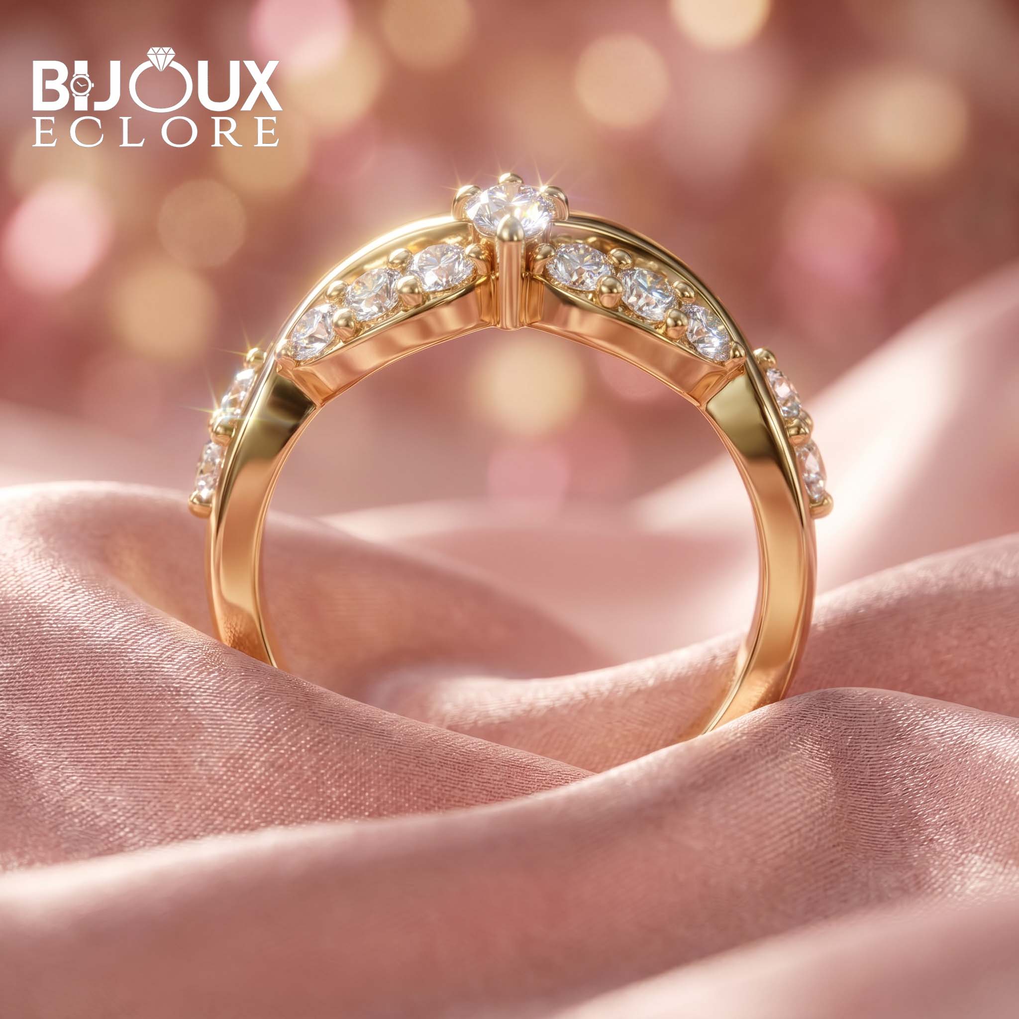 Petal Cluster Diamond Chevron Band in Yellow Gold - Bijoux Eclore