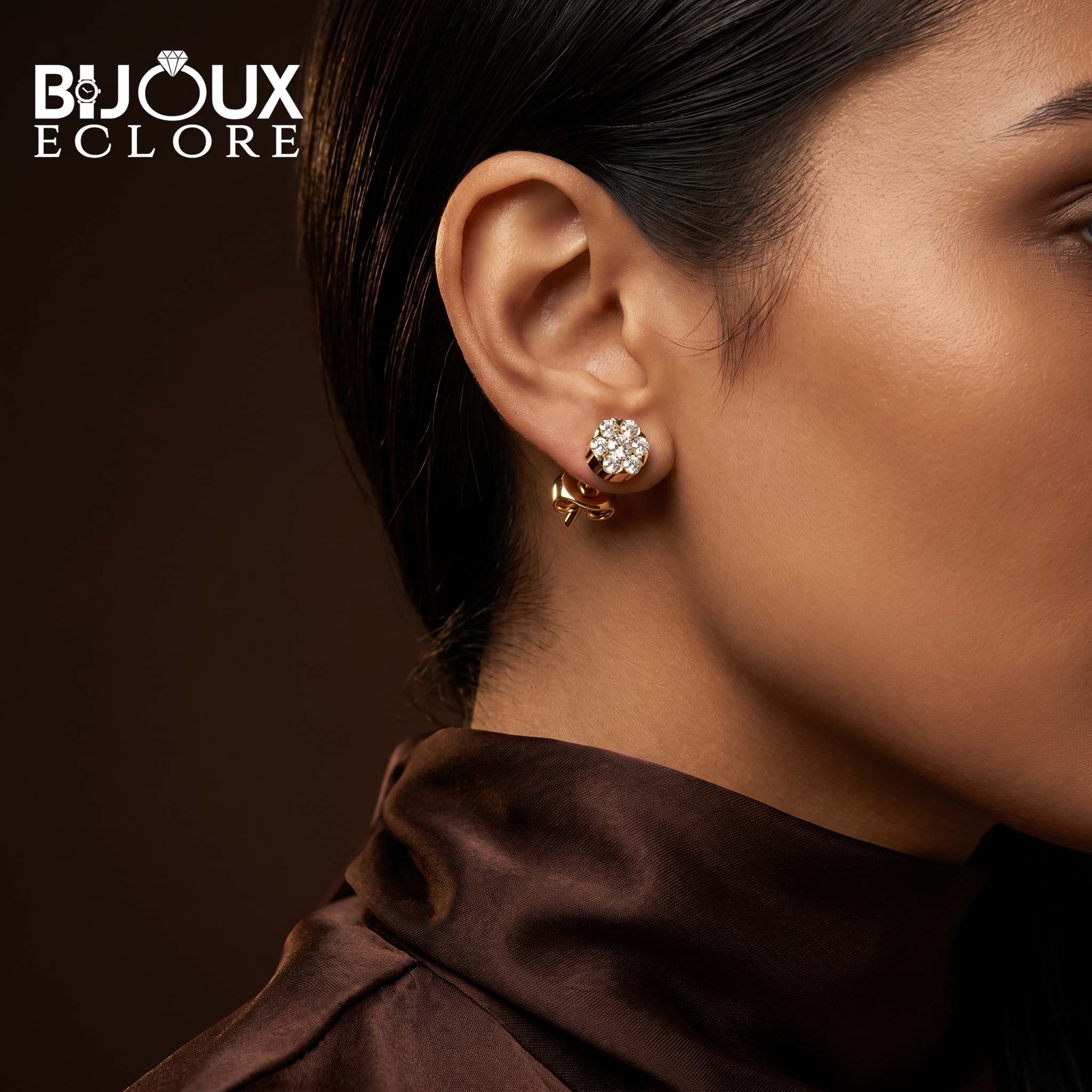Luxury Round Diamond Cluster Stud Earrings in Yellow Gold - Bijoux Eclore