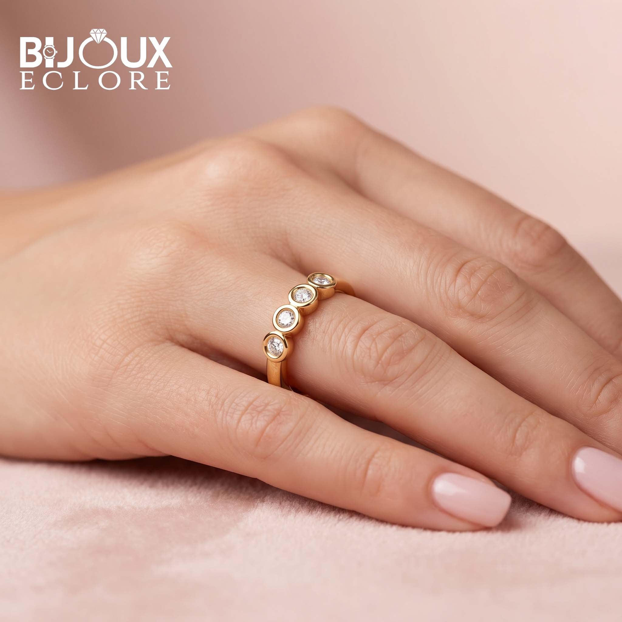 Bezel Set Diamond Bar Ring with Sleek Gold Finish - Bijoux Eclore