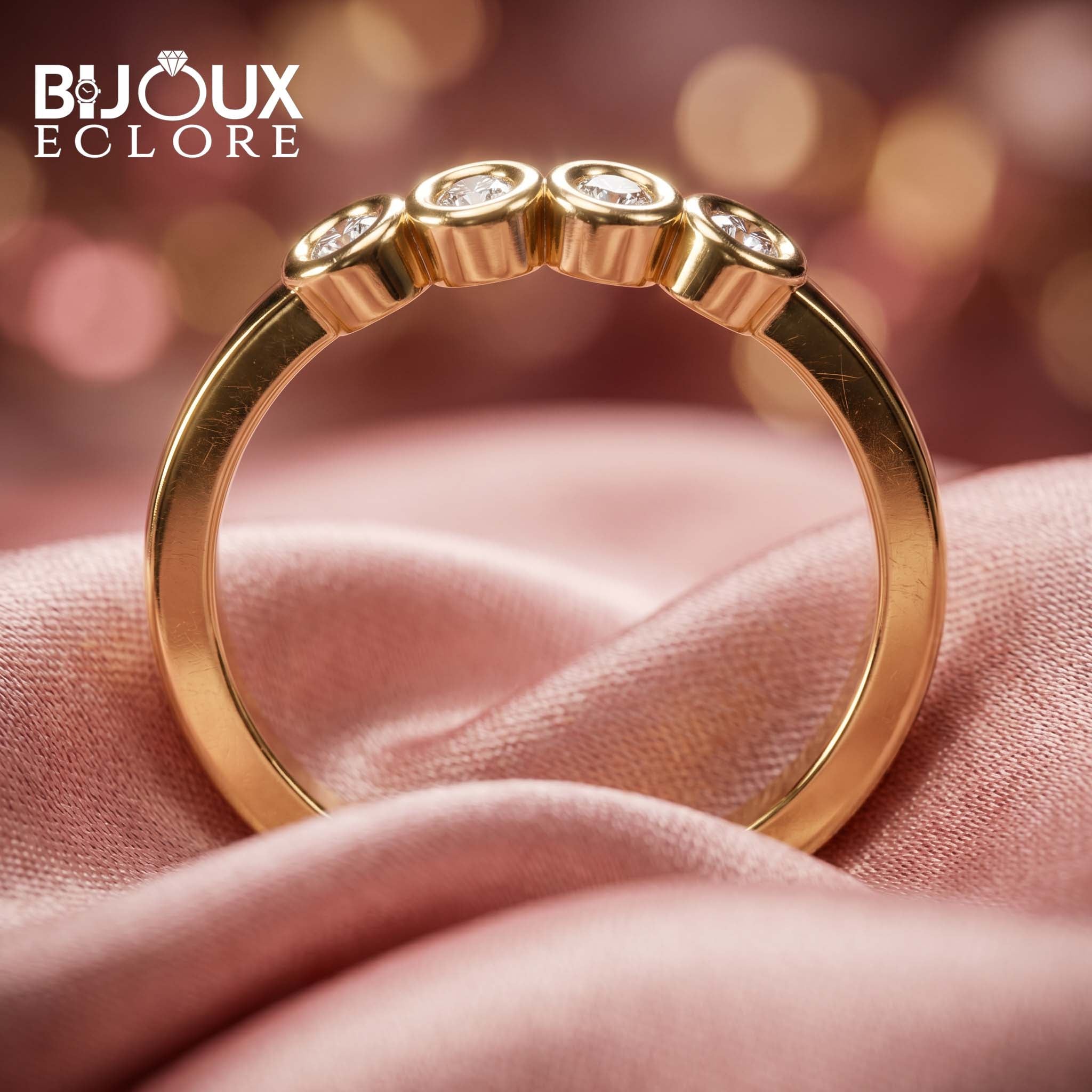 Bezel Set Diamond Bar Ring with Sleek Gold Finish - Bijoux Eclore