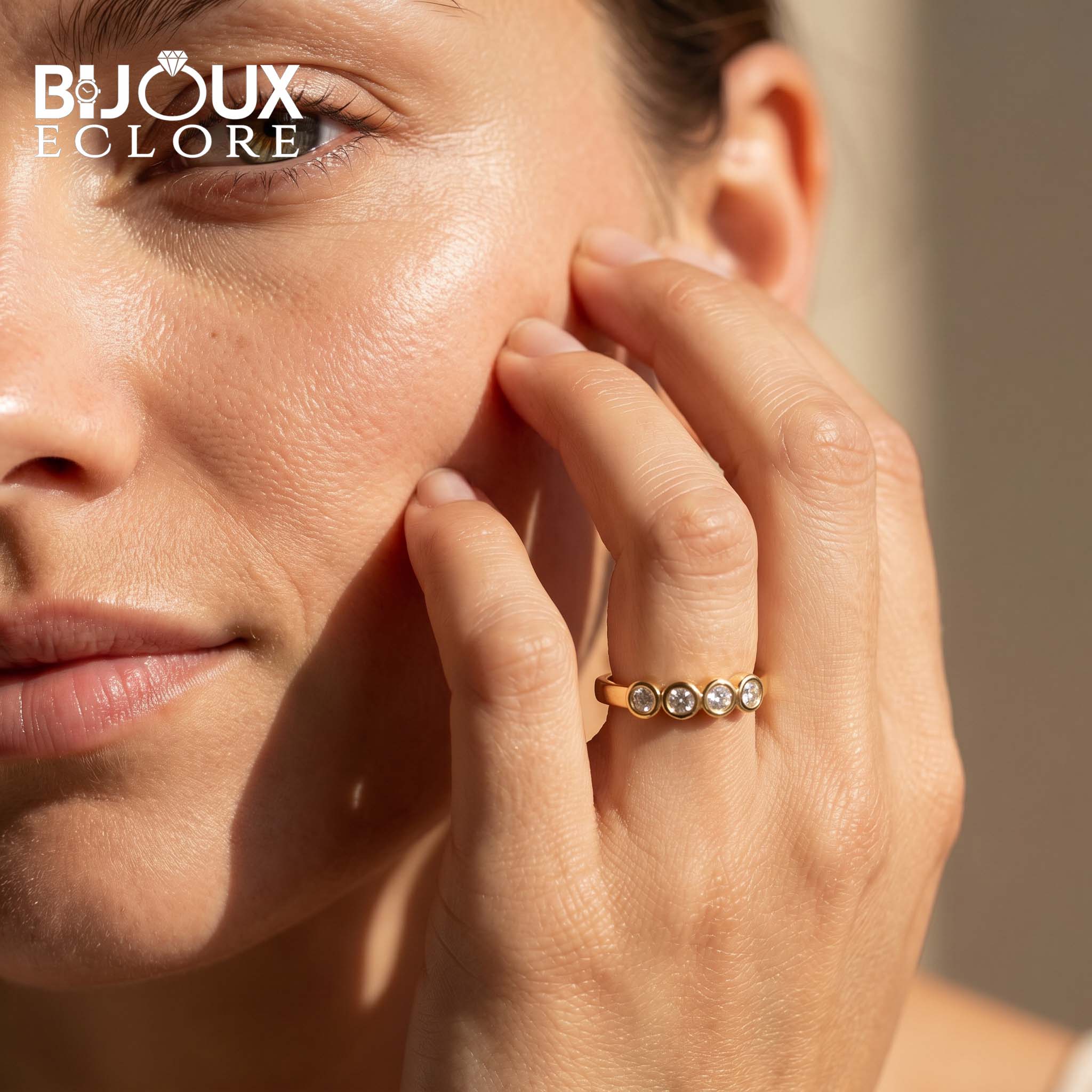 Bezel Set Diamond Bar Ring with Sleek Gold Finish - Bijoux Eclore