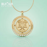Gold Libra Zodiac Coin Pendant with Sparkling Diamond Rim - Bijoux Eclore