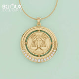 Gold Libra Zodiac Coin Pendant with Sparkling Diamond Rim - Bijoux Eclore