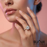Luxury Cushion Cut Statement Engagement Ring with Gold Band and Brilliant Pave Set Side Stones - Bijoux Eclore