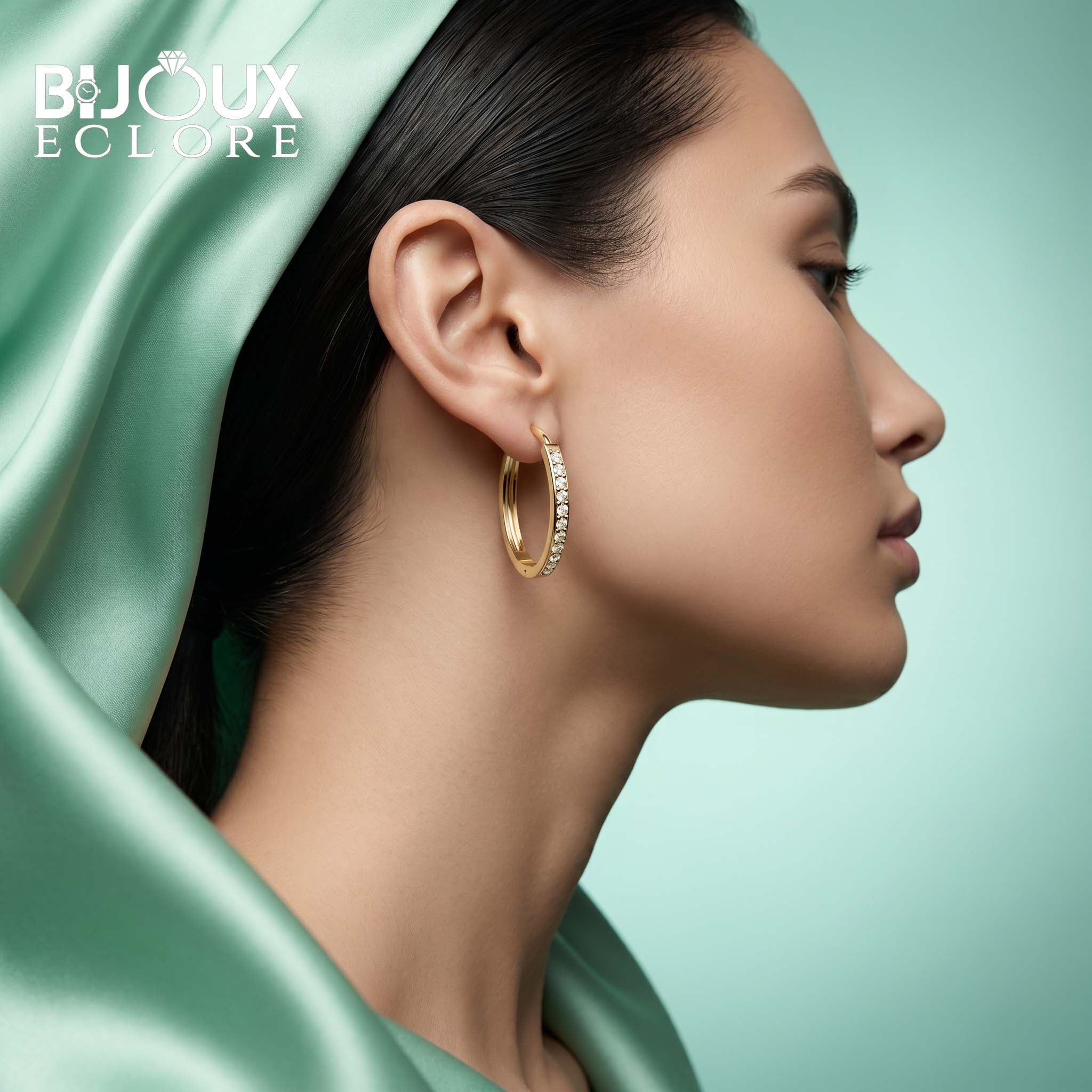 Aurelia Grace Diamond Hoop Earrings in Polished Gold with Pavé Brilliance - Bijoux Eclore