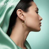Aurelia Grace Diamond Hoop Earrings in Polished Gold with Pavé Brilliance - Bijoux Eclore