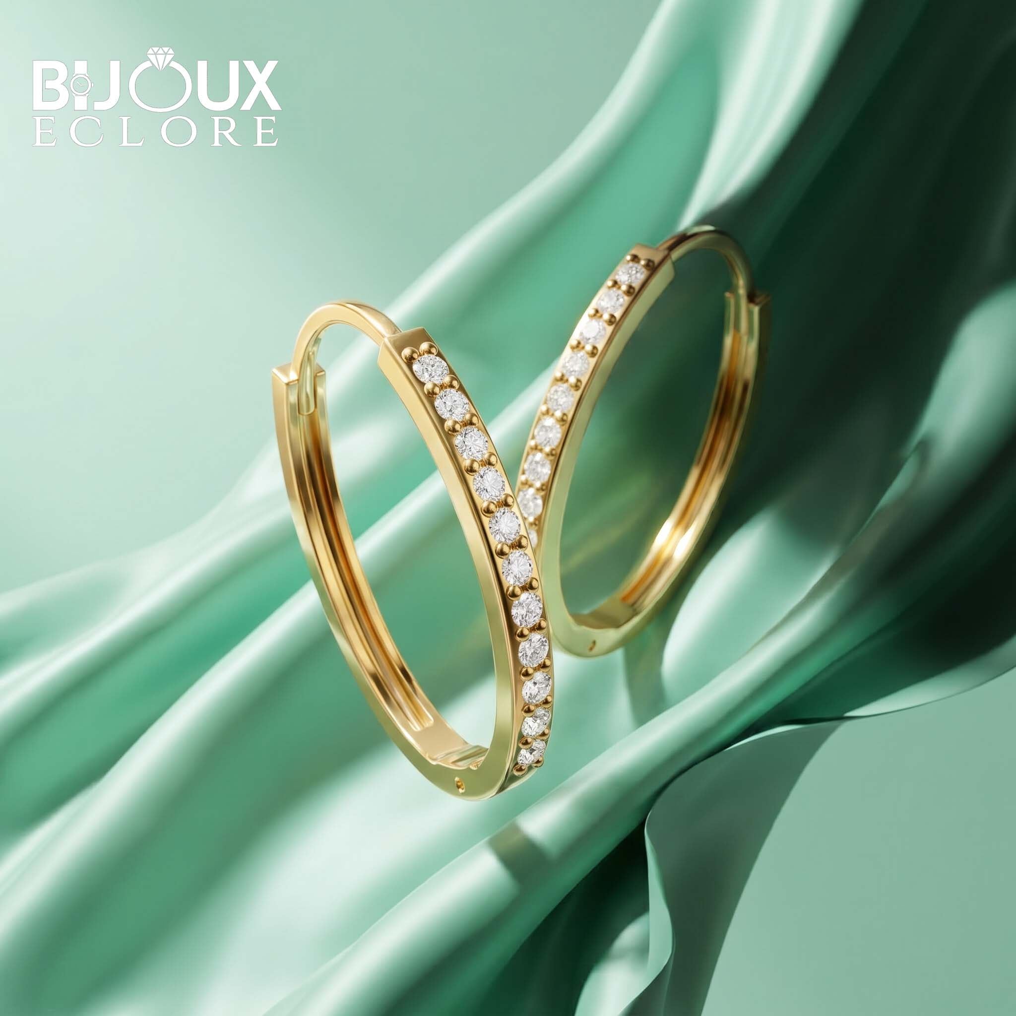 Aurelia Grace Diamond Hoop Earrings in Polished Gold with Pavé Brilliance - Bijoux Eclore