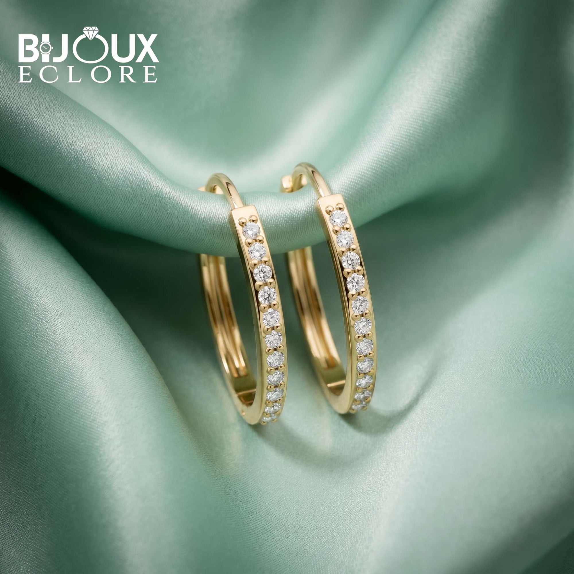 Aurelia Grace Diamond Hoop Earrings in Polished Gold with Pavé Brilliance - Bijoux Eclore