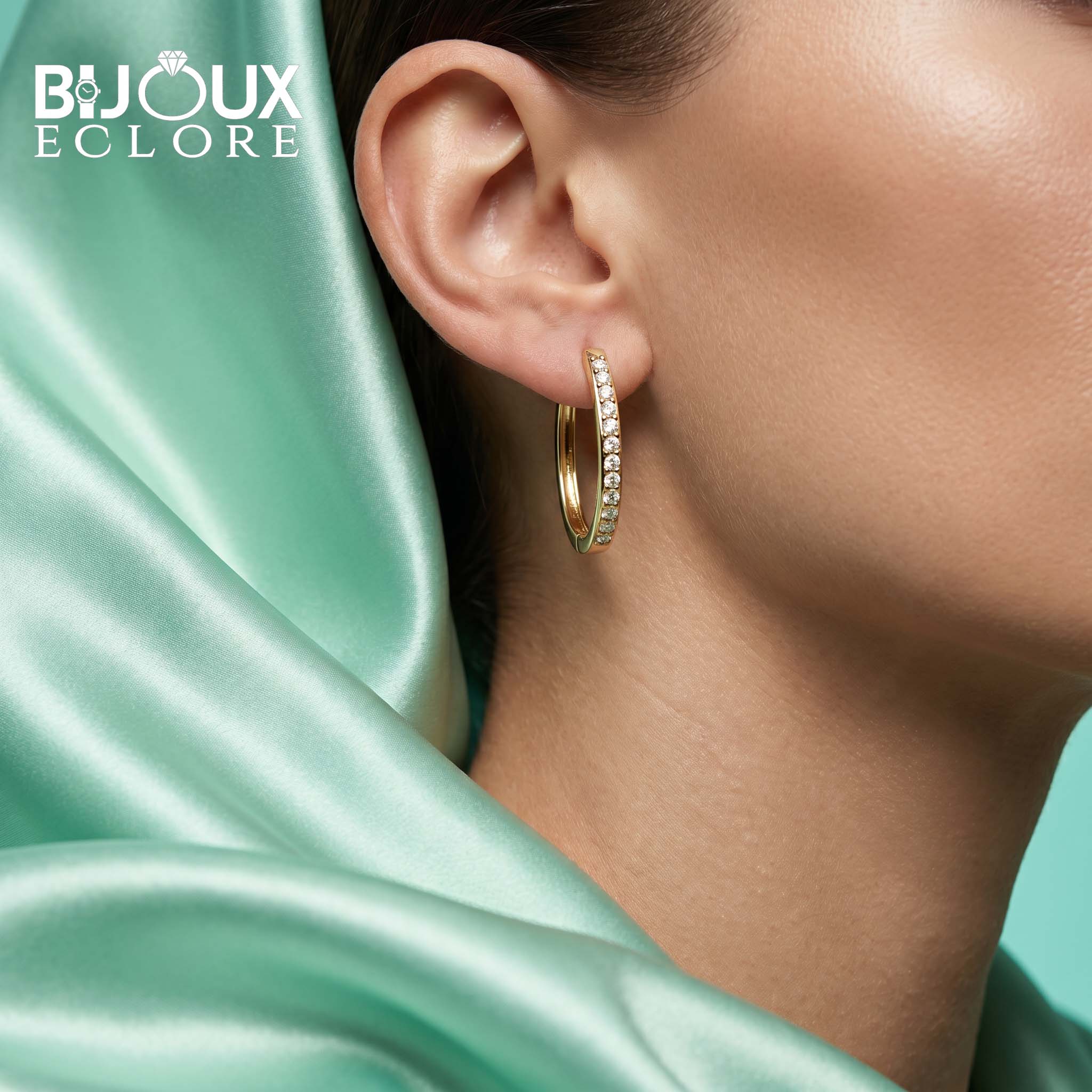 Aurelia Grace Diamond Hoop Earrings in Polished Gold with Pavé Brilliance - Bijoux Eclore