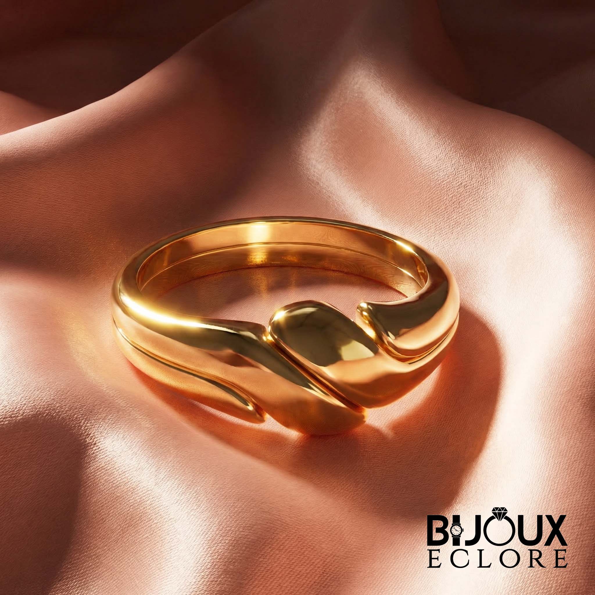 Elegant Gold Open Band Ring for Women with Abstract Fluid Design Modern Minimalist Fashion - Bijoux Eclore