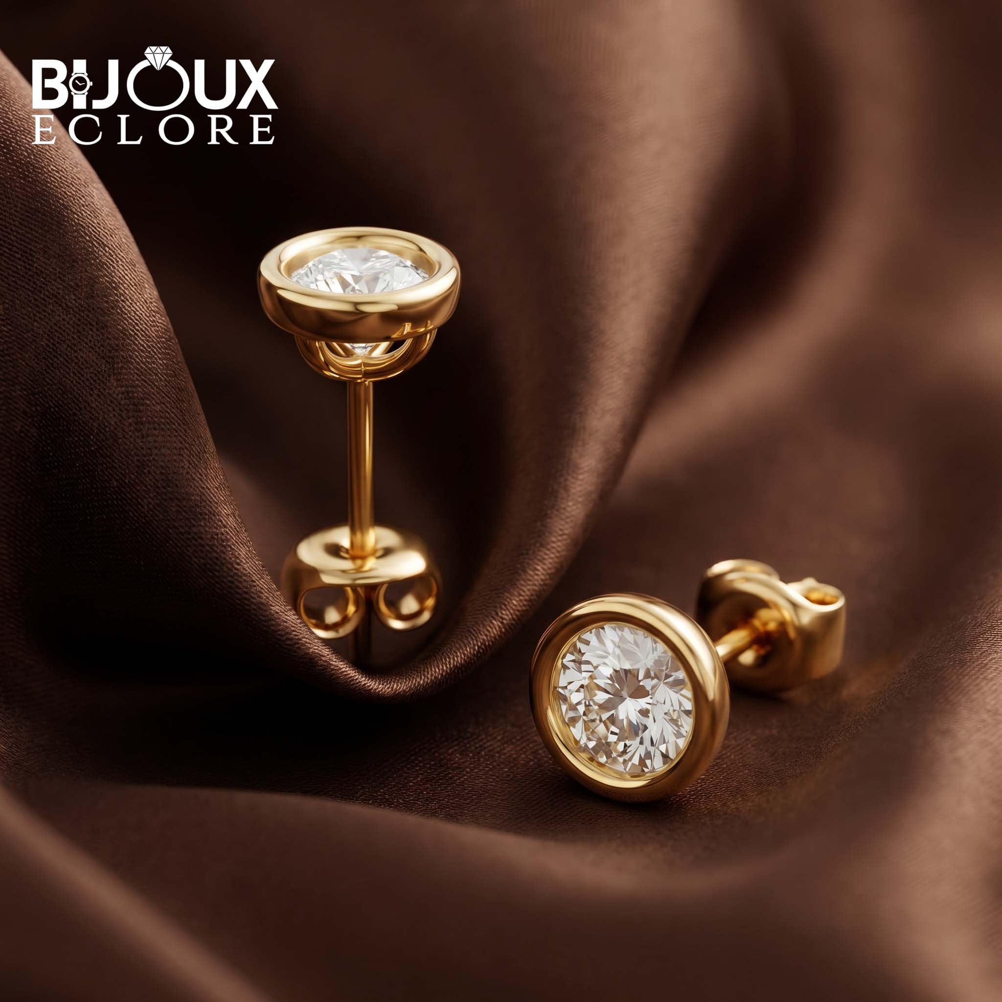 Minimal Diamond Stud Earrings in Warm Yellow Gold - Bijoux Eclore