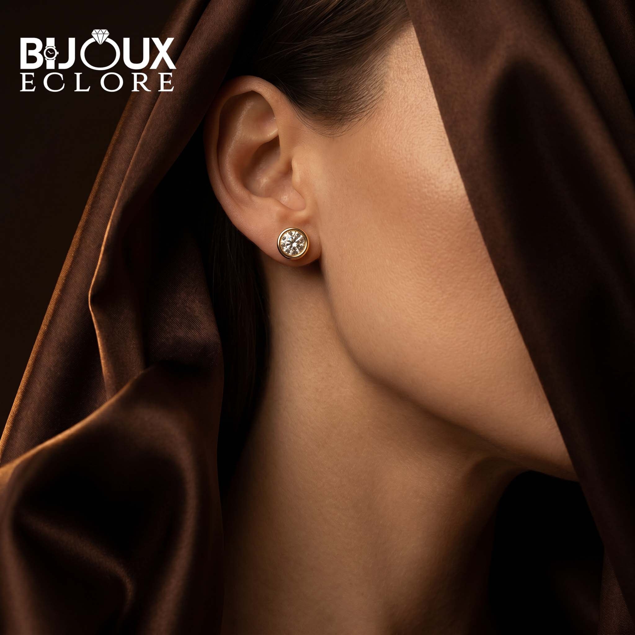 Elegant Gold Framed Diamond Stud Earrings with Brilliant Solitaire Sparkle - Bijoux Eclore