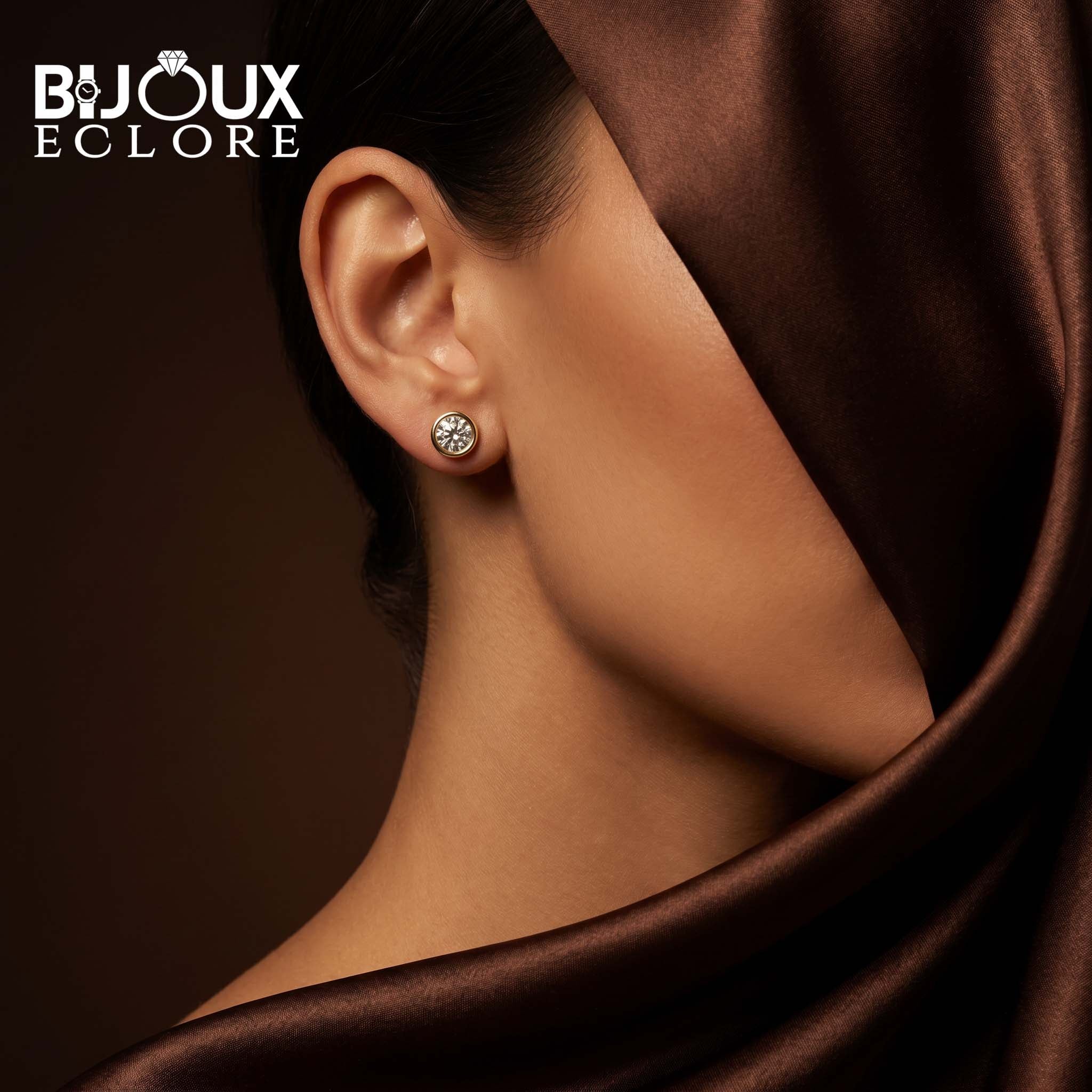 Elegant Gold Framed Diamond Stud Earrings with Brilliant Solitaire Sparkle - Bijoux Eclore
