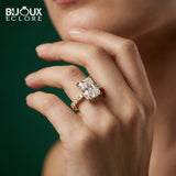 legant Contemporary Gold Engagement Ring with Radiant Solitaire and Diamond Pavé Detailing - Bijoux Eclore
