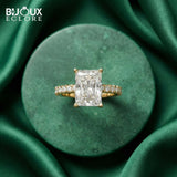 legant Contemporary Gold Engagement Ring with Radiant Solitaire and Diamond Pavé Detailing - Bijoux Eclore