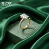 legant Contemporary Gold Engagement Ring with Radiant Solitaire and Diamond Pavé Detailing - Bijoux Eclore