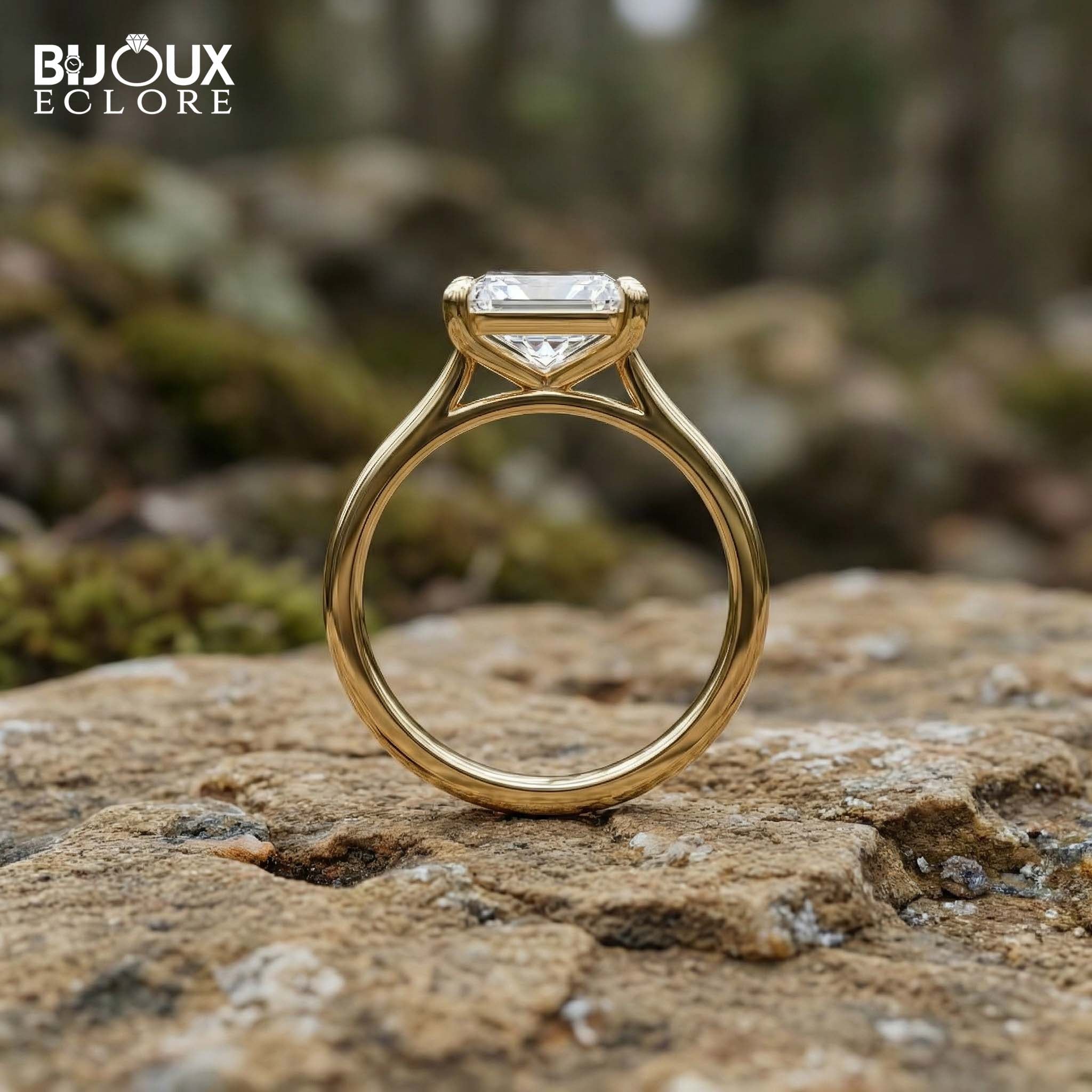 Emerald-Cut Diamond Set in a Classic Yellow Gold Band for a Refined and Elegant Look - Bijoux Eclore