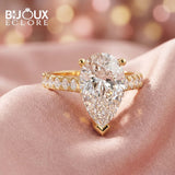 Pear-Shaped Diamond Statement Ring in Yellow Gold with Diamond Side Accents - Bijoux Eclore