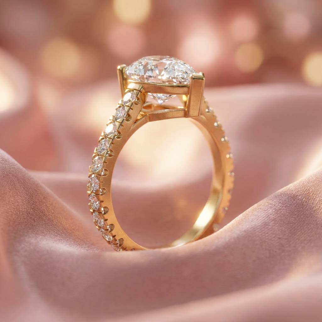 Pear-Shaped Diamond Statement Ring in Yellow Gold with Diamond Side Accents - Bijoux Eclore