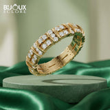 Sophisticated Statement Eternity Ring with Round Diamond Accents in Polished Gold - Bijoux Eclore