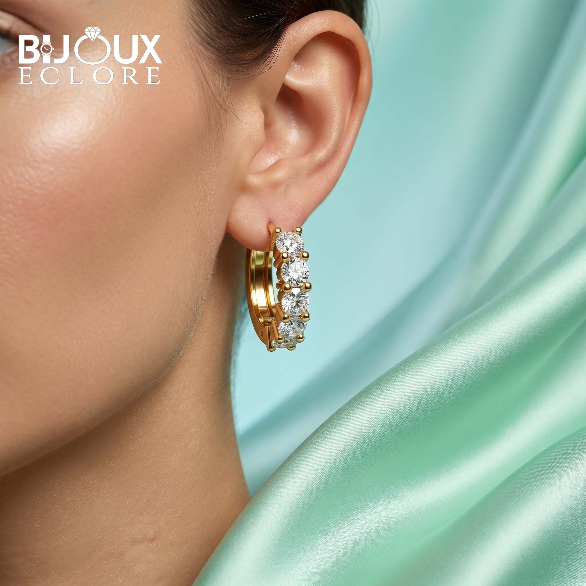 Diamond Huggie Hoops with Continuous Round Stone Sparkle - Bijoux Eclore