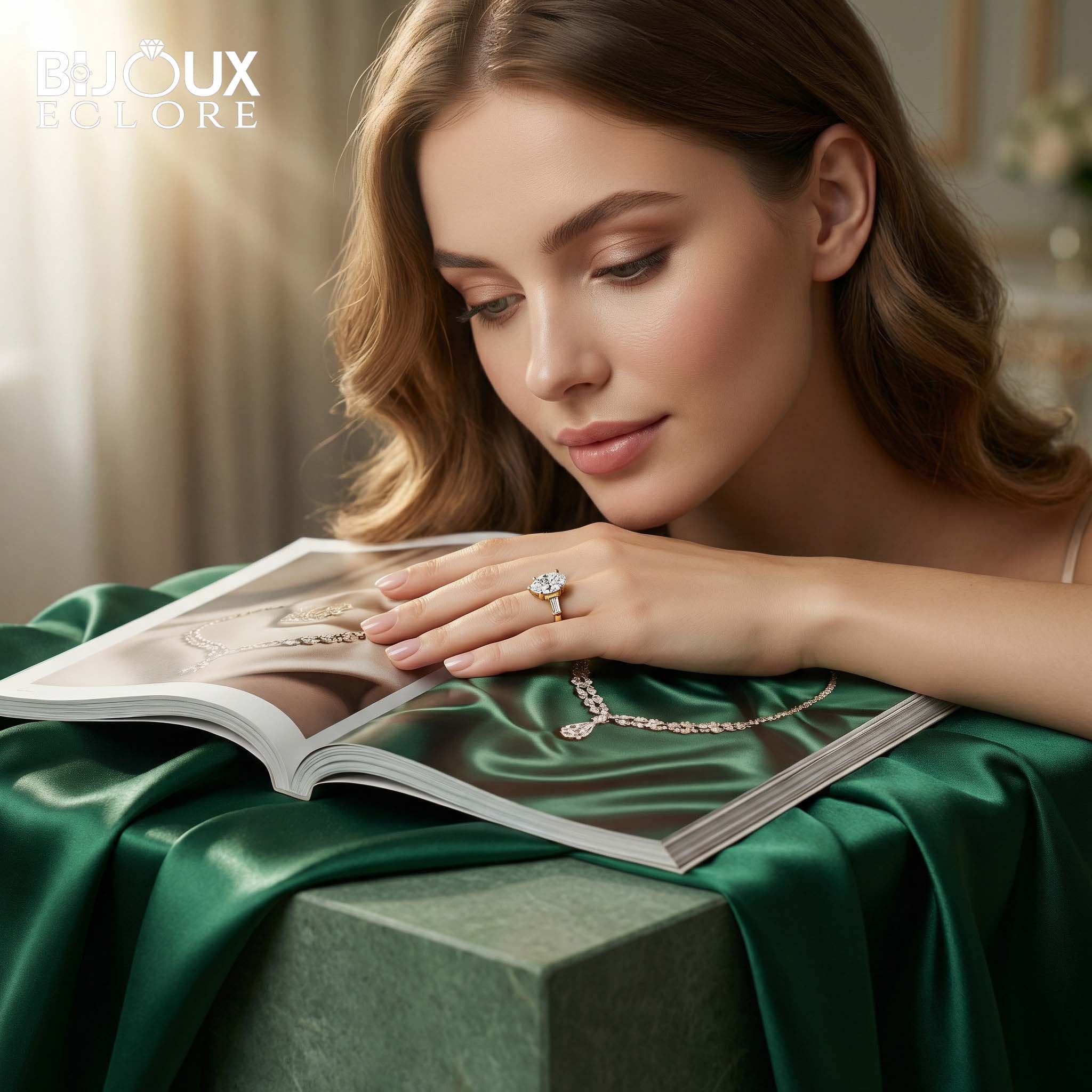 Luxury Pear Cut Diamond Ring with Tapered Baguette Side Stones in Polished Gold - Bijoux Eclore