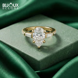 Luxury Pear Cut Diamond Ring with Tapered Baguette Side Stones in Polished Gold - Bijoux Eclore