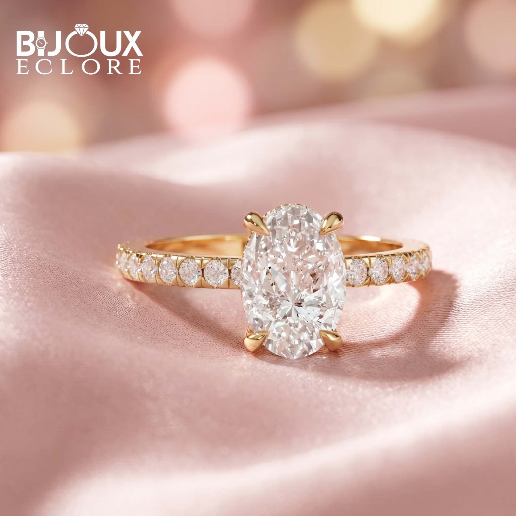 Palais Lumière Oval Diamond Engagement Ring with Delicate Diamond-Accented Shank - Bijoux Eclore