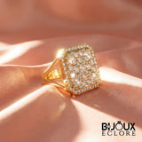 High Luxury Gold Statement Ring with Square Diamond Cluster Top and Sparkling Halo Frame - Bijoux Eclore