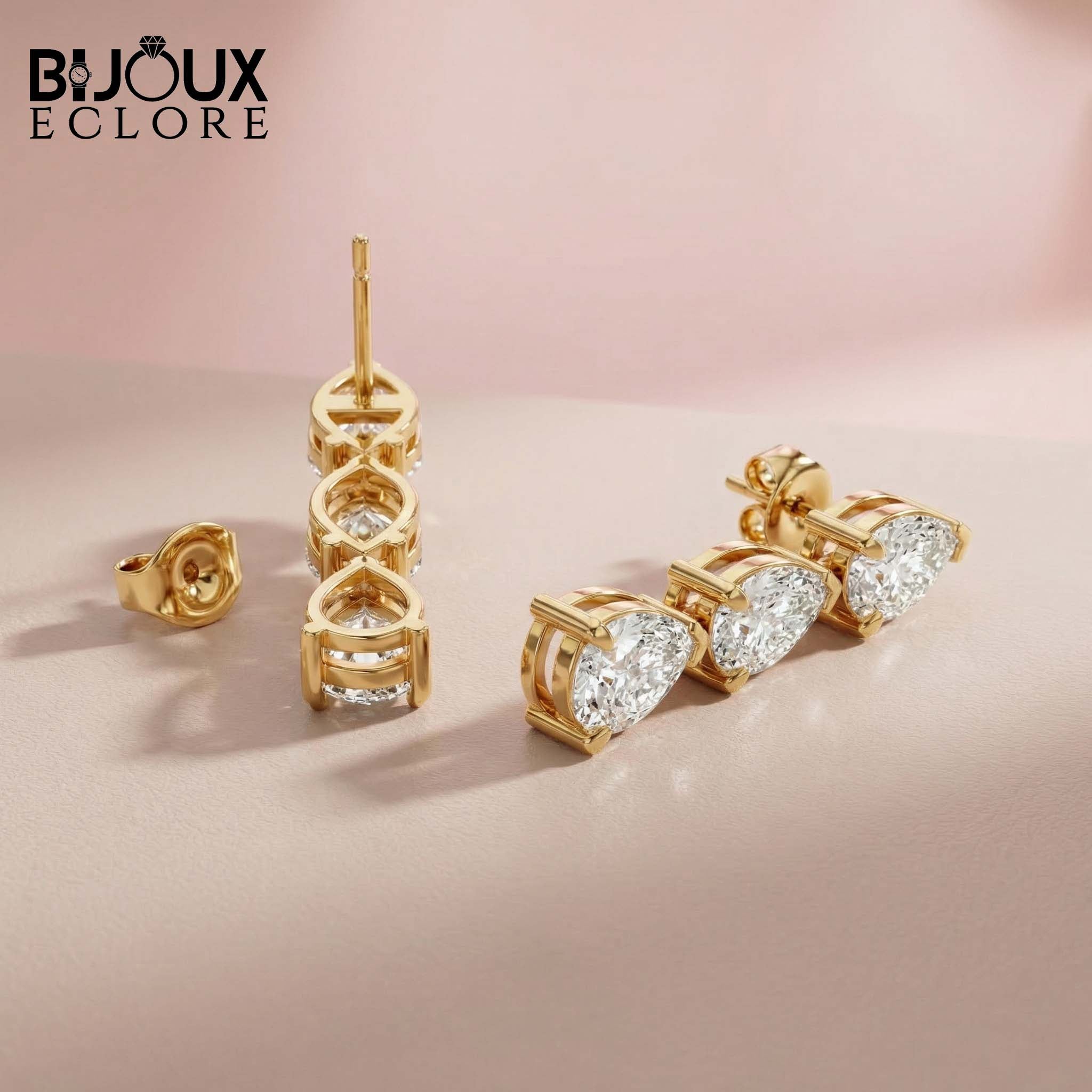 Vertical Masterpiece Featuring Three Stacked Pear-Cut Brilliance Stones in a Seamless Prong Setting Earrings - Bijoux Eclore