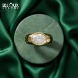 Luxury Minimalist Gold Ring with Bold Band and Oval Center Diamond - Bijoux Eclore
