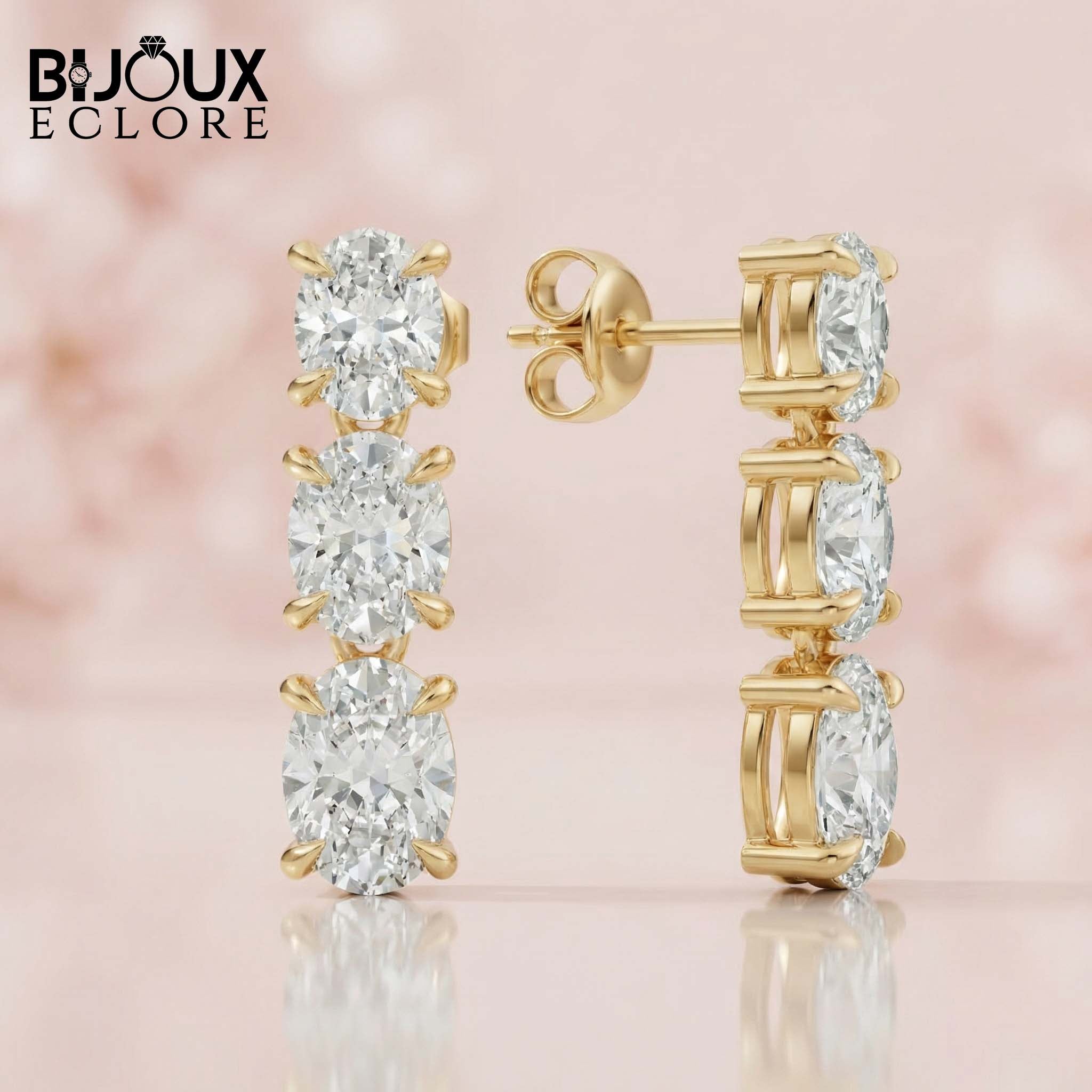 Premium Emerald Cut Diamond Huggie Hoop Earrings in Polished Yellow Gold Modern Minimalist Diamond Earrings - Bijoux Eclore