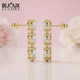 Premium Emerald Cut Diamond Huggie Hoop Earrings in Polished Yellow Gold Modern Minimalist Diamond Earrings - Bijoux Eclore