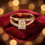 Emerald Diamond Ring with Side Stones – Elegant Gold Engagement Ring - Bijoux Eclore