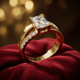 Emerald Diamond Ring with Side Stones – Elegant Gold Engagement Ring - Bijoux Eclore