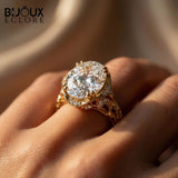 Large Round Cut Diamond Solitaire Ring with Pavé Side Diamonds in Polished Gold Ring - Bijoux Eclore