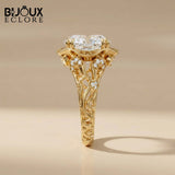 Large Round Cut Diamond Solitaire Ring with Pavé Side Diamonds in Polished Gold Ring - Bijoux Eclore