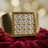 Premium Gold Ring with Diamond Cluster – Bold Square Signet Style - Bijoux Eclore