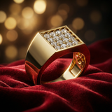 Premium Gold Ring with Diamond Cluster – Bold Square Signet Style - Bijoux Eclore