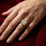 Premium Gold Ring with Diamond Cluster – Bold Square Signet Style - Bijoux Eclore