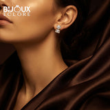 Round and Rectangular Diamond Earrings in Warm Gold - Bijoux Eclore
