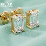 Yellow Gold Emerald Cut Stud Earrings with Clean Geometric Style - Bijoux Eclore