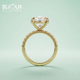 Grande Lumière Round Diamond Engagement Ring with Pavé Diamond Band in Polished Gold - Bijoux Eclore