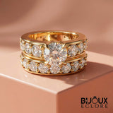 Luxury Gold Bridal Ring Set with Round Cut Solitaire Engagement Ring and Matching Diamond Wedding Band - Bijoux Eclore