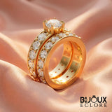 Luxury Gold Bridal Ring Set with Round Cut Solitaire Engagement Ring and Matching Diamond Wedding Band - Bijoux Eclore