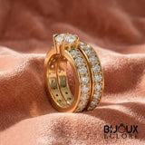 Luxury Gold Bridal Ring Set with Round Cut Solitaire Engagement Ring and Matching Diamond Wedding Band - Bijoux Eclore