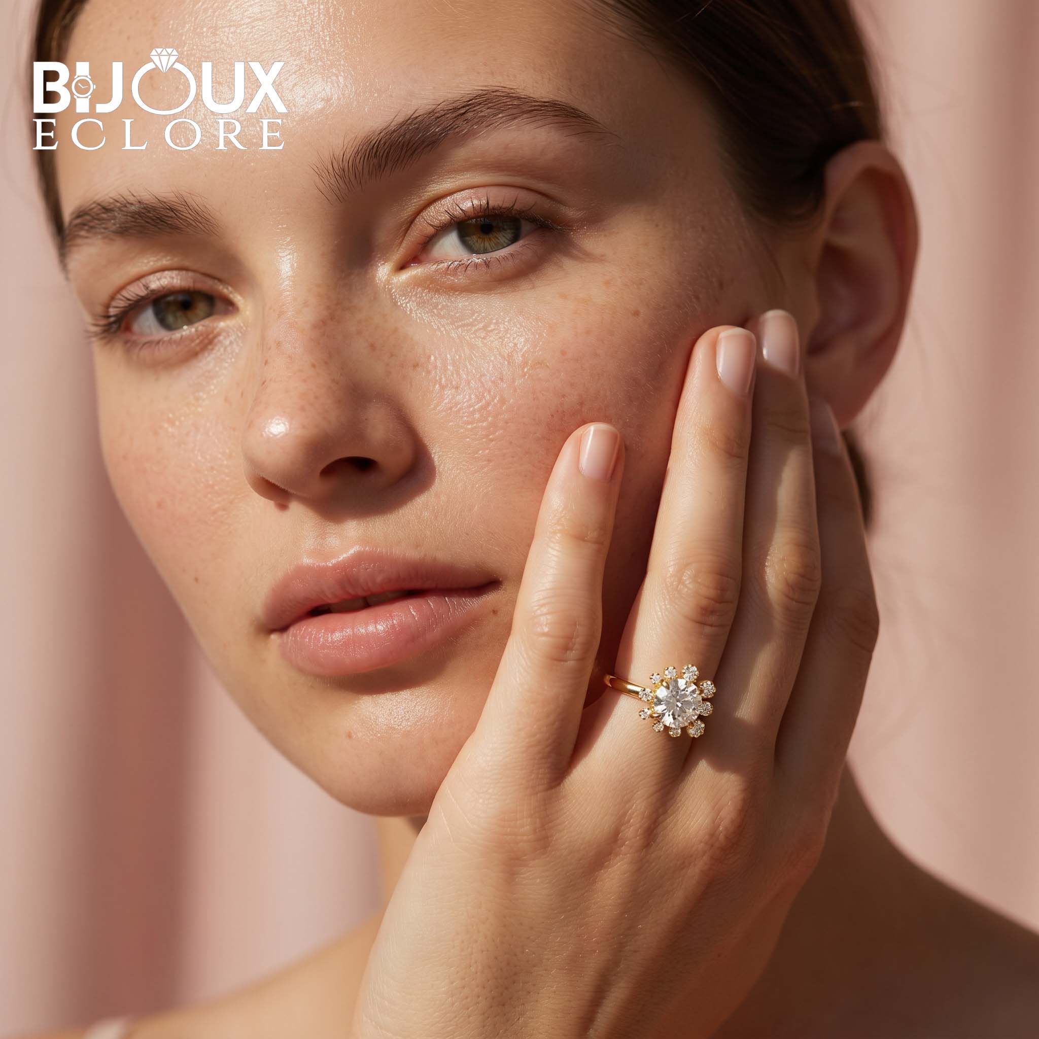 The Aurelia Bloom Diamond Ring with Floral Crown Halo in Radiant Yellow Gold - Bijoux Eclore